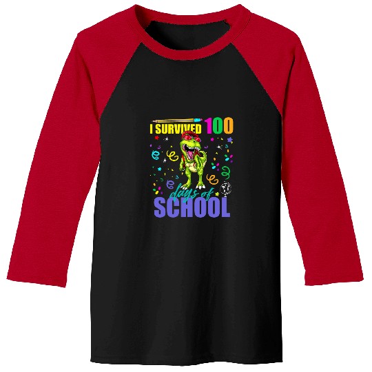 I Survived 100 Days Of School Dinosaur Funny Teacher Student Baseball Tees
