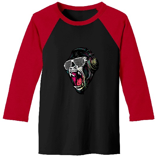 Gorilla Animal Music DJ Party Sun Glasses Disco Art Design Baseball Tees