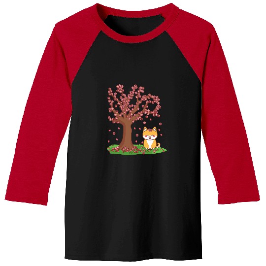 Dog Shiba Inu Japanese Kawaii Shiba Inu Dog Cherry Blossom Tree Sakura Baseball Tees