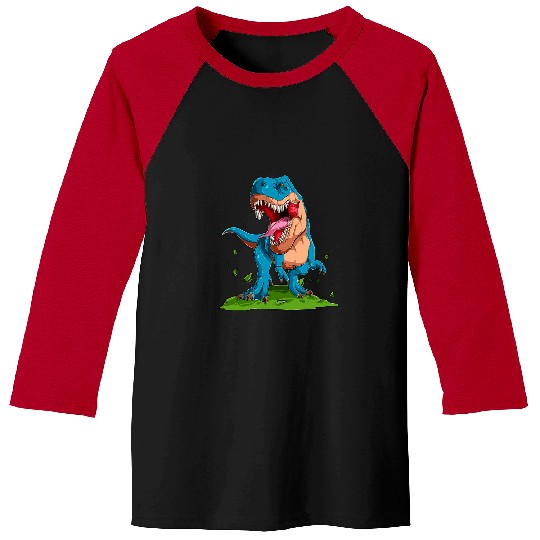 Blue Tyrannosaurus cartoony colorful dinosaur art Baseball Tees