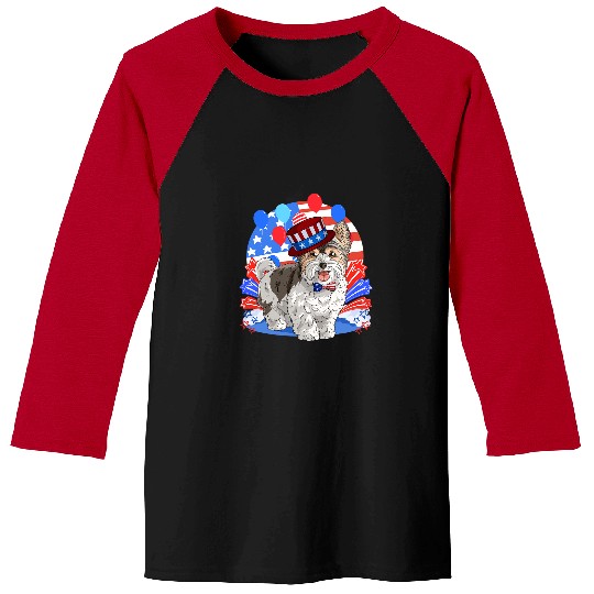 Biewer Terrier Merica 4th of July American Flag Patriotic Baseball Tees