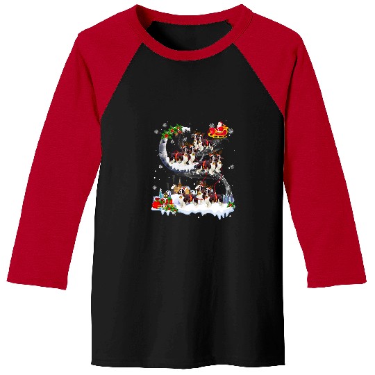 Santa Reindeer Sleigh Dog Springer Spaniel Christmas Baseball Tees