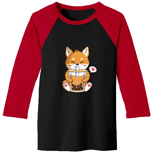 Dog Shiba Inu Kawaii Anime Shiba Inu Dog Drinking Boba Bubble Tea 2 Baseball Tees