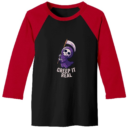 Skeletons Skulls Creep It Real Funny Halloween Grim Reaper Skeletons Pun597 Skull Baseball Tees