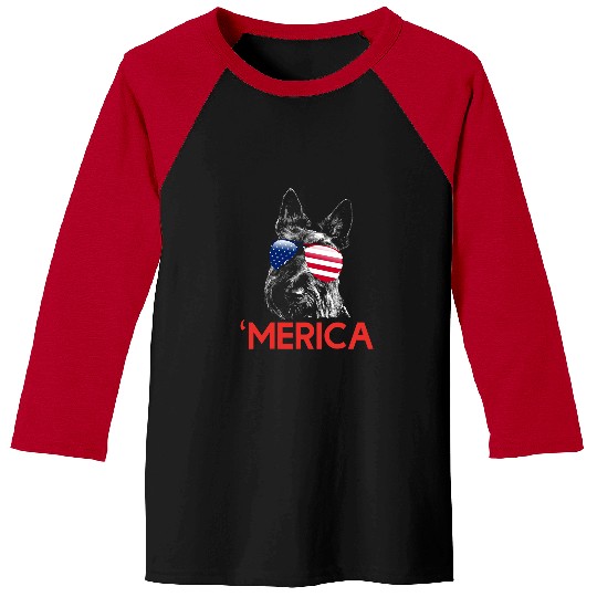 Dog Scottish Terrier Merica Scottish Terrier American Flag 4th of July Baseball Tees