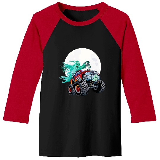 ghosts Monster Truck Funny Creepy Halloween Spirit Scary Kids Baseball Tees