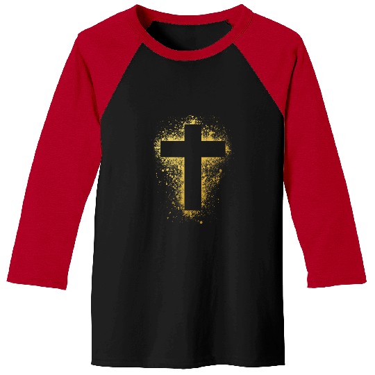 Gold Effect Crucifix paint splatter art God amen Baseball Tees