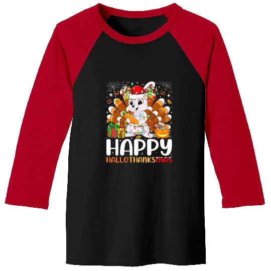 Rabbits Bunny Lover Halloween Christmas Happy Hallothanksmas Baseball Tees