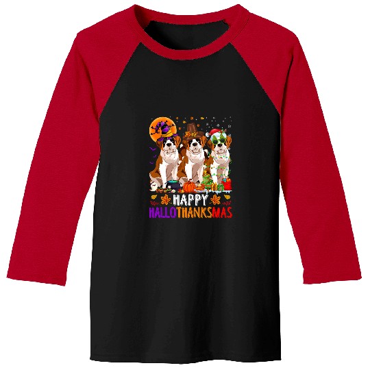 Happy Hallothanksmas Bernard Dog Halloween Christmas Baseball Tees