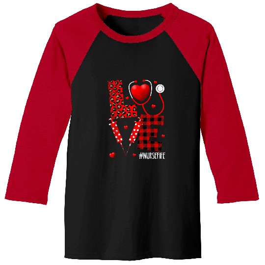 Nursing LOVE Stethoscope nurses Life Valentines Day Leopard Plaid Red 216 Baseball Tees