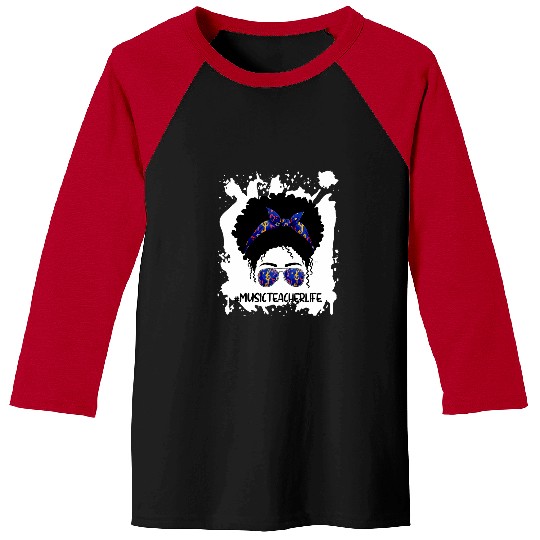 Afro Messy Bun Music Teacher 1st Day Of School Women Baseball Tees