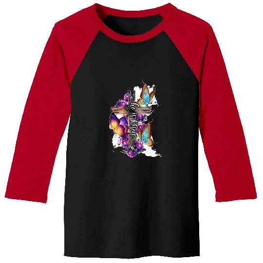 He Is Risen Butterfly Floral Happy Easter Day For Women Baseball Tees