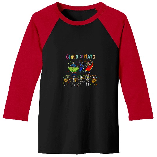 Skeletons Skulls Funny Skeletons Guitar Cinco De Mayo Mexican Fiesta 5 De Mayo Skull Baseball Tees