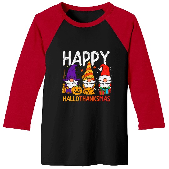 Happy Hallothanksmas Gnomes Halloween Thanksgiving Xmas Baseball Tees