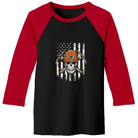 Skeletons Skulls Coal Miner Skull Patriotic Flag Pitman Underground Mining Skull Baseball Tees