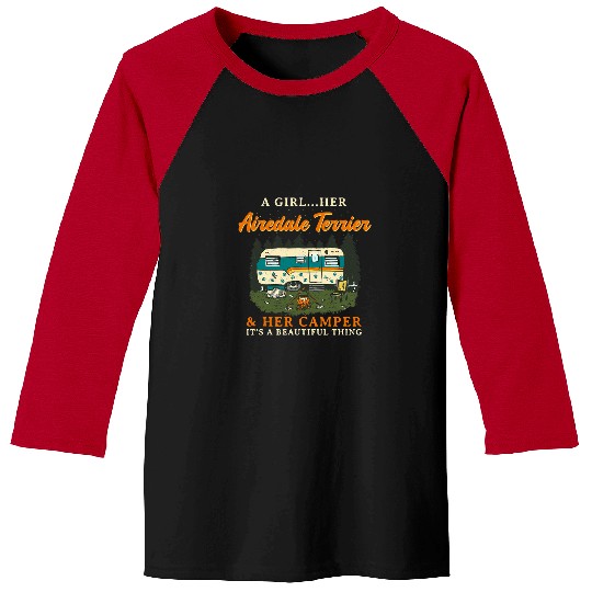 Camping Camp A Girl Her Airedale Terrier and Her Camper Waterside Terrier 3 Camper Baseball Tees