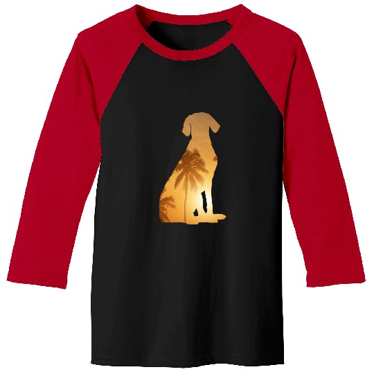 Summer Sunset Beach Dog Silhouette Weimaraner Baseball Tees