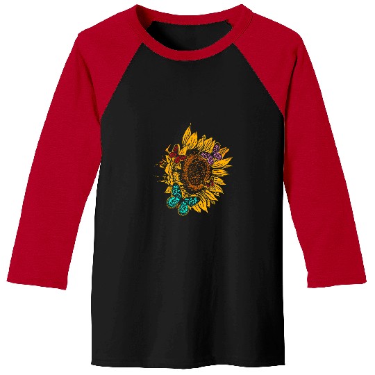 Butterfly Sunshine Sunflower Butterflys 9 Baseball Tees