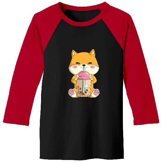 Dog Shiba Inu Japanese Shiba Inu s Women Girls Kawaii Bubble Boba Tea Baseball Tees