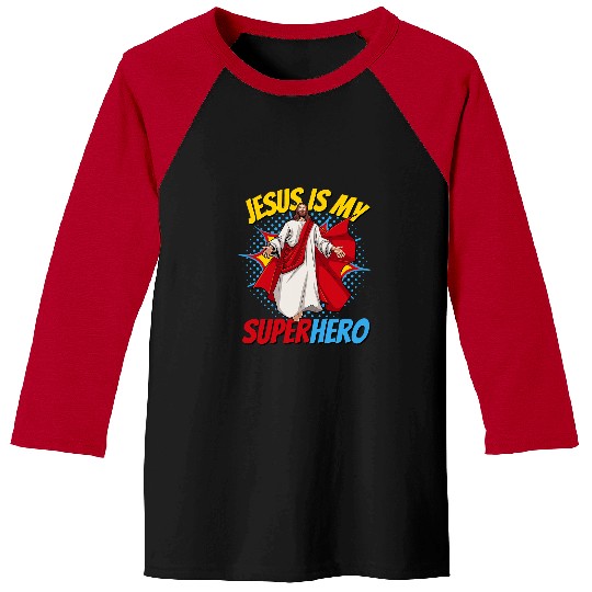 Reading Book Jesus Is My Superhero Powerful Christian Comic Book Hero Reader Baseball Tees