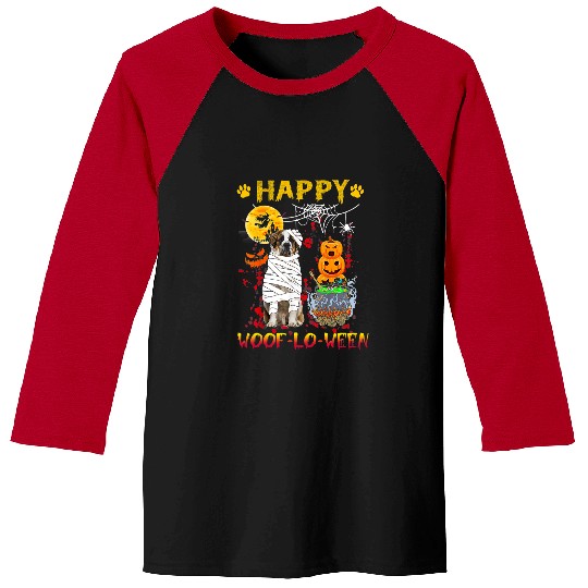 St Bernard Mummy Happy Woofloween Halloween Pumpkin Baseball Tees