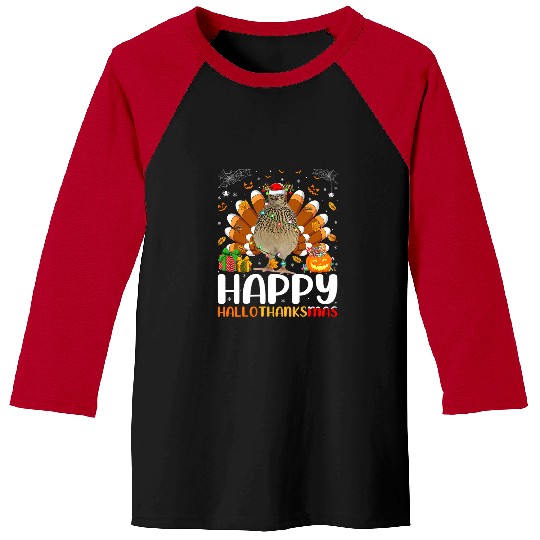 Quail Bird Lover Halloween Christmas Happy Hallothanksmas Baseball Tees