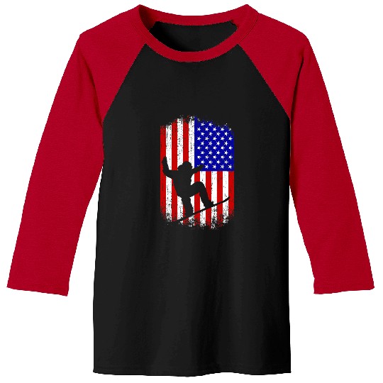 Skiing Ski Snowboarding Gifts For Men Women Kid American Flag Snowboard Baseball Tees