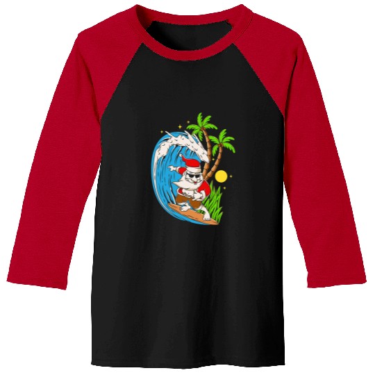 Surf Life Christmas in July Summer Santa Claus Beach Hawaii Surf Baseball Tees