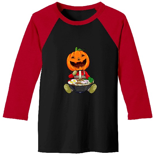 Pumpkin Halloween Ramen Noodles Jack O Lantern Japanese Food Baseball Tees