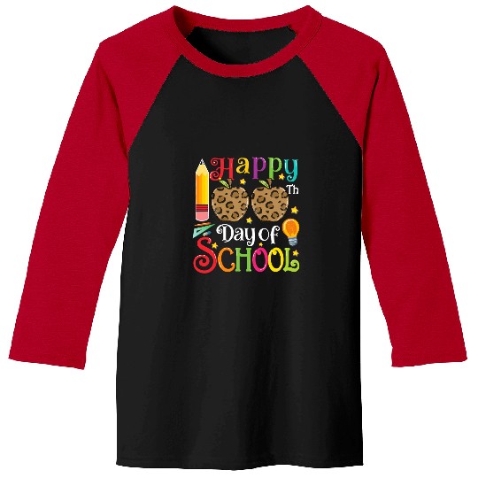 Happy 100th Day Of School Leopard Print Gift Teacher Student 1 Baseball Tees