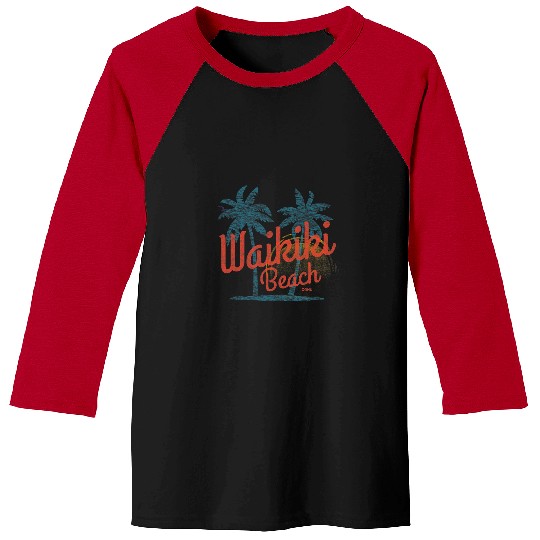 Surf Life Waikiki Beach Oahu Retro Faded Surfing Baseball Tees