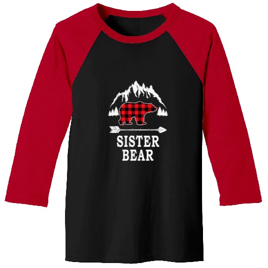 Funny Bear Red Plaid Sister Bear Matching Buffalo Pajama Cute Bears Baseball Tees