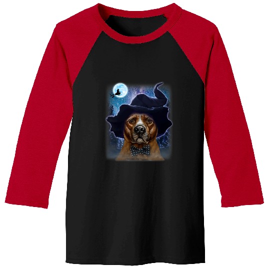 Brown Pit Bull in Witch Hat Halloween Dog Baseball Tees