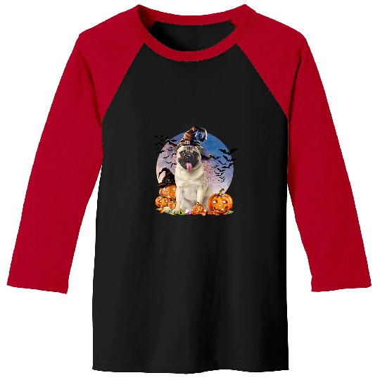 Pug Lover Dog Halloween Pug Jack O Lantern Pumpkin Moon 59 Pugs Dog Baseball Tees