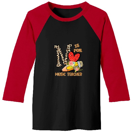 1st Day Of School Music Teacher Leopard Flowers Teacher Baseball Tees