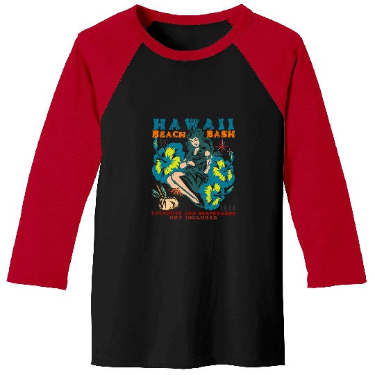 Surf Life HAWAII BEACH BASH UKULELE GIRL LUAU RETRO SURFING VINTAGE Baseball Tees