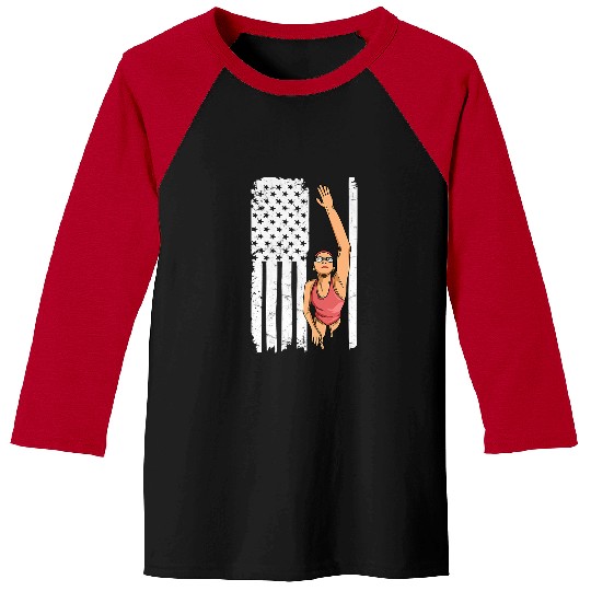 Swimming Pool Womens Swim Team Design for a Patriotic Swimmer Girl Baseball Tees