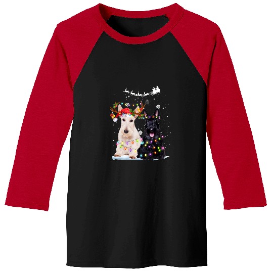 Dog Scottish Terrier Reindeer xmass Lights Christmas xmass Dog Baseball Tees