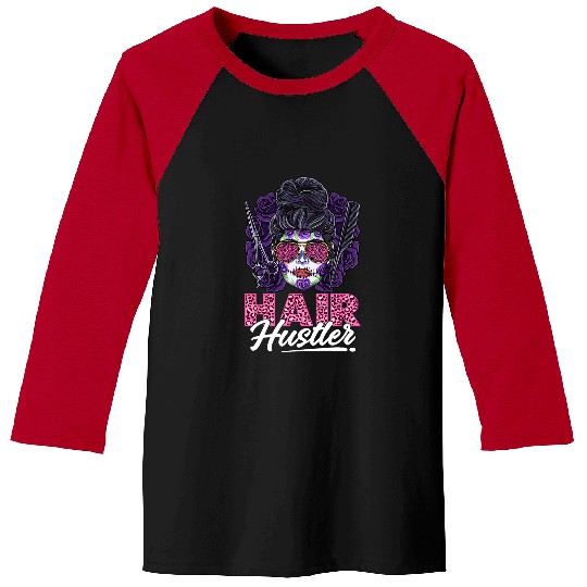 Skeletons Skulls Hair Hustler Hairstylist Styler Skull Fun Stylist Beautician Skull Baseball Tees