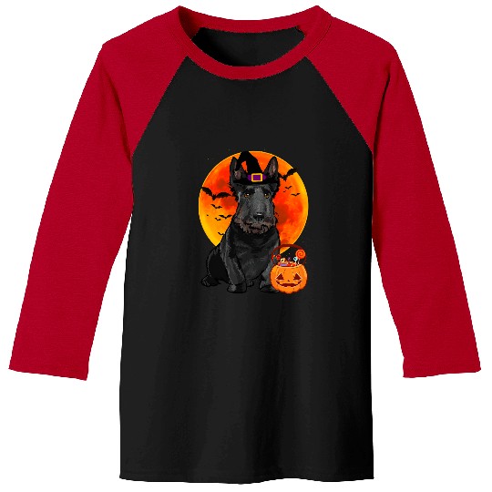 Dog Scottish Terrier Halloween Scottish Terrier Jack O Lantern Pumpkin Baseball Tees