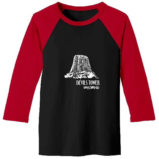 Devils Tower Wyoming Art Illustration Tourist Souvenir Baseball Tees