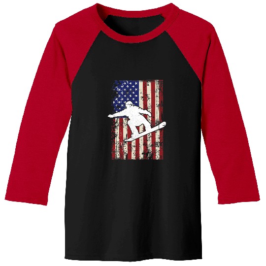 Skiing Ski USA Flag Snowboarding American Snowboarder Tee Baseball Tees