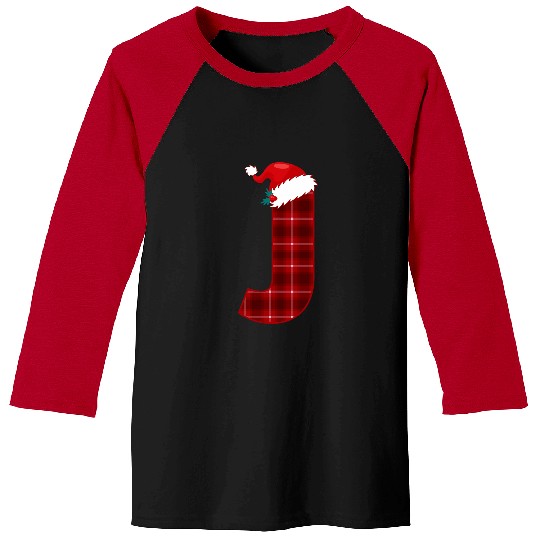 Christmas Plaid Initial Letter J Monogram Santa Hat Graphic Baseball Tees