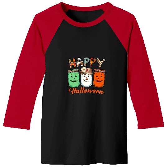 Happy Halloween Western Jars Jack O Lantern Pumpkin Funny 156 Baseball Tees