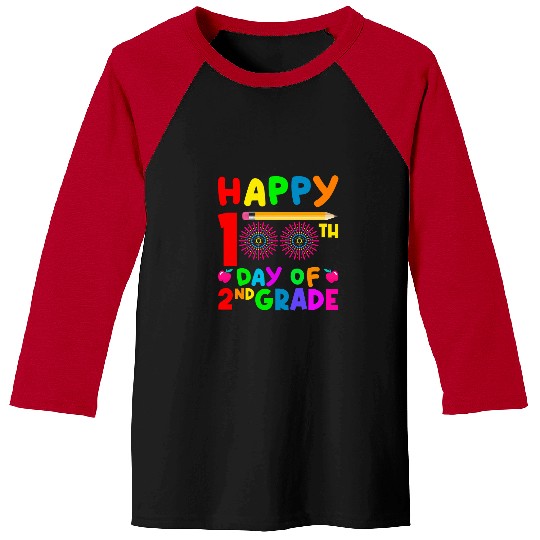 Happy 100th day Of School Second 2nd grade Teacher Student Baseball Tees