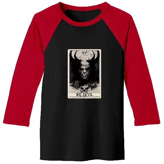 Skeletons Skulls Occult Dark Art Horror Devil Tarot Card Skull Baseball Tees