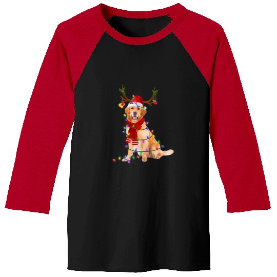 Goldie Reindeer Christmas Lights xmass Dog Lover 215 Golden Retriever Dog Baseball Tees