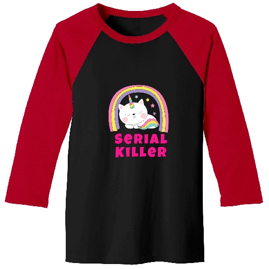 Sarcastic Retro Rainbow Funny Unicorns Serial Killer Baseball Tees