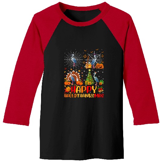 Halloween Thanksgiving Christmas Heron Bird Hallothanksmas Baseball Tees