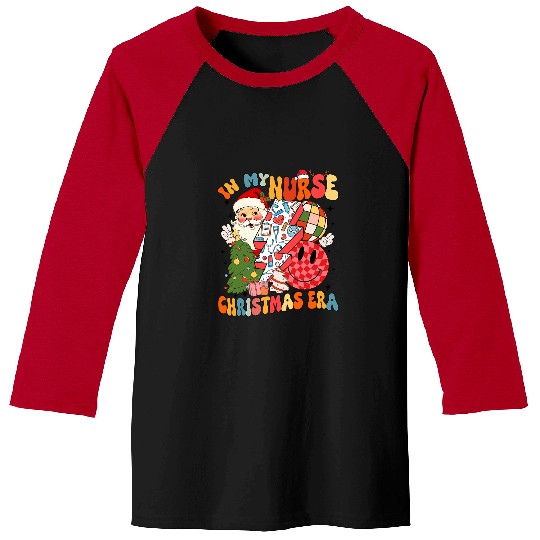 Retro Groovy In My Merry nurses Era Christmas Nursing Scrub Baseball Tees